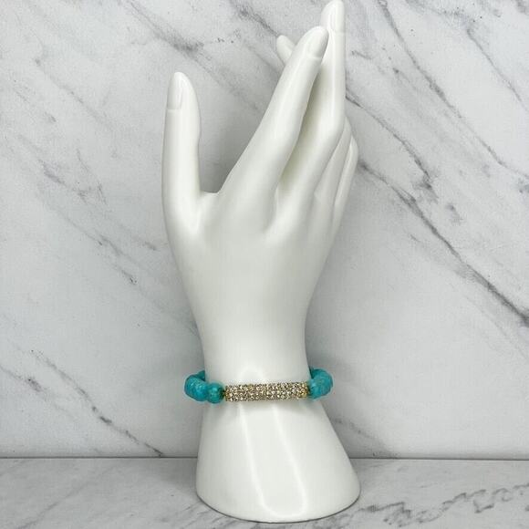 Faux Turquoise Beaded Rhinestone Barrel Stretch Bracelet - Picture 2 of 8